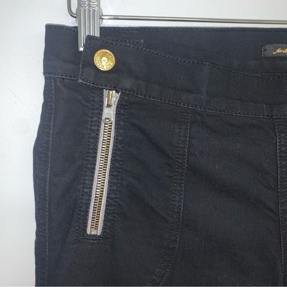 7 For All Mankind Flare Jeans Women's Size 27 Black Stretch  Low Waisted Zippers - Picture 5 of 11